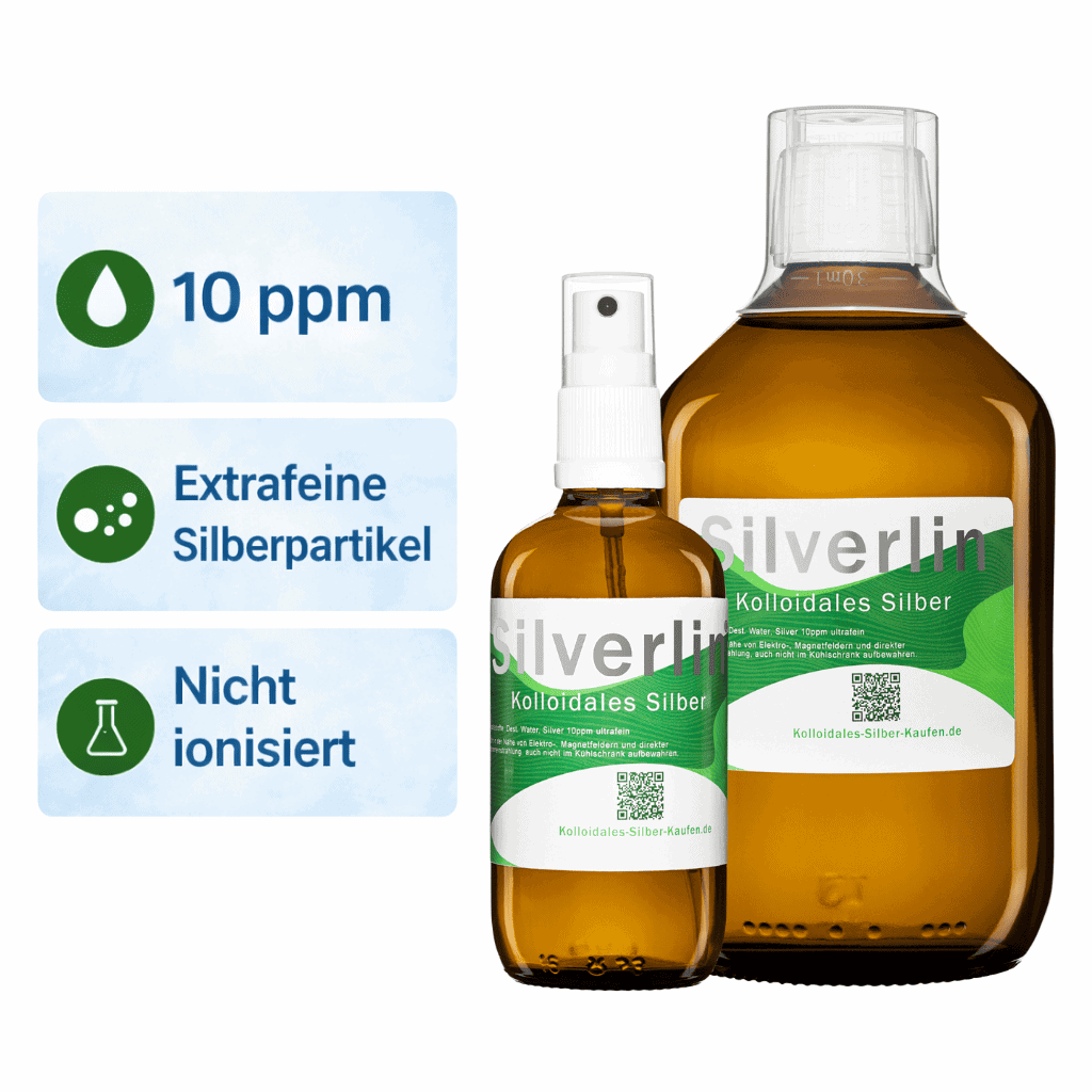 Silverlin Kolloidales Silber Spray Plus mit 10ppm Konzentration für die schonende und effektive Körperpflege.