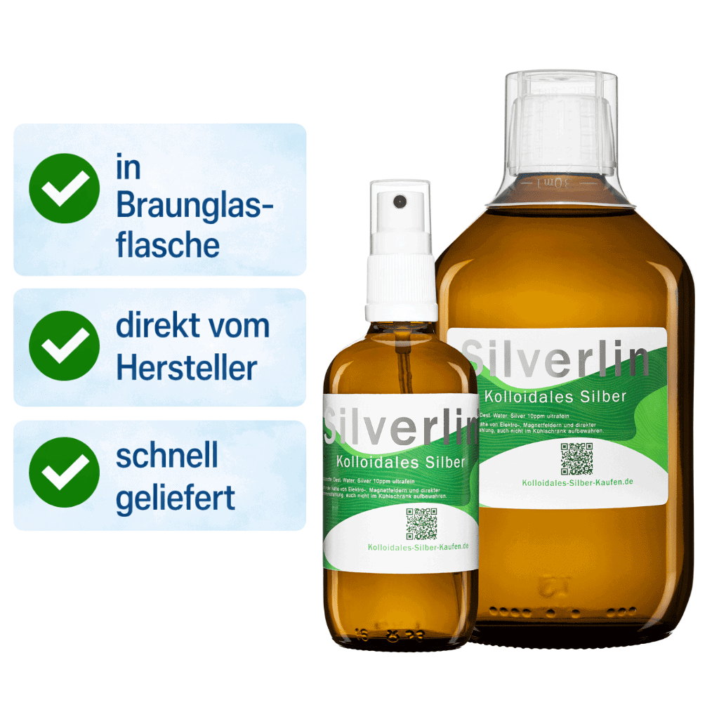 Silverlin Kolloidales Silber Spray Plus direkt vom Hersteller für garantierte Partikelstabilität und höchste Reinheit.