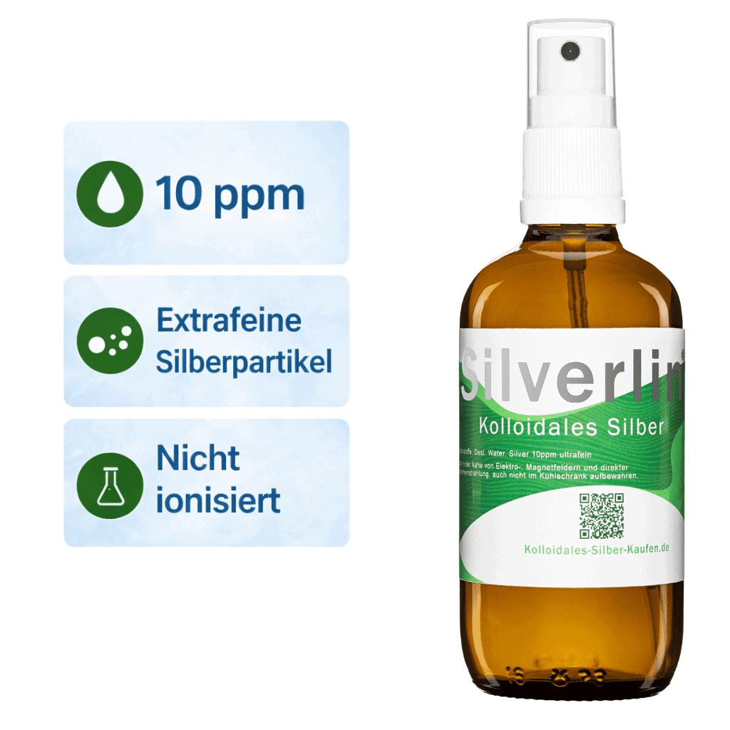 Silverlin Kolloidales Silber als praktisches Hautspray mit 10ppm für die großflächige, hygienische Anwendung.