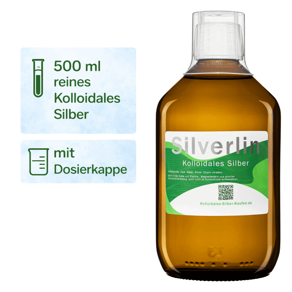 500ml Silverlin Kolloidales Silber in der hochwertigen Braunglasflasche für optimalen Produktschutz.